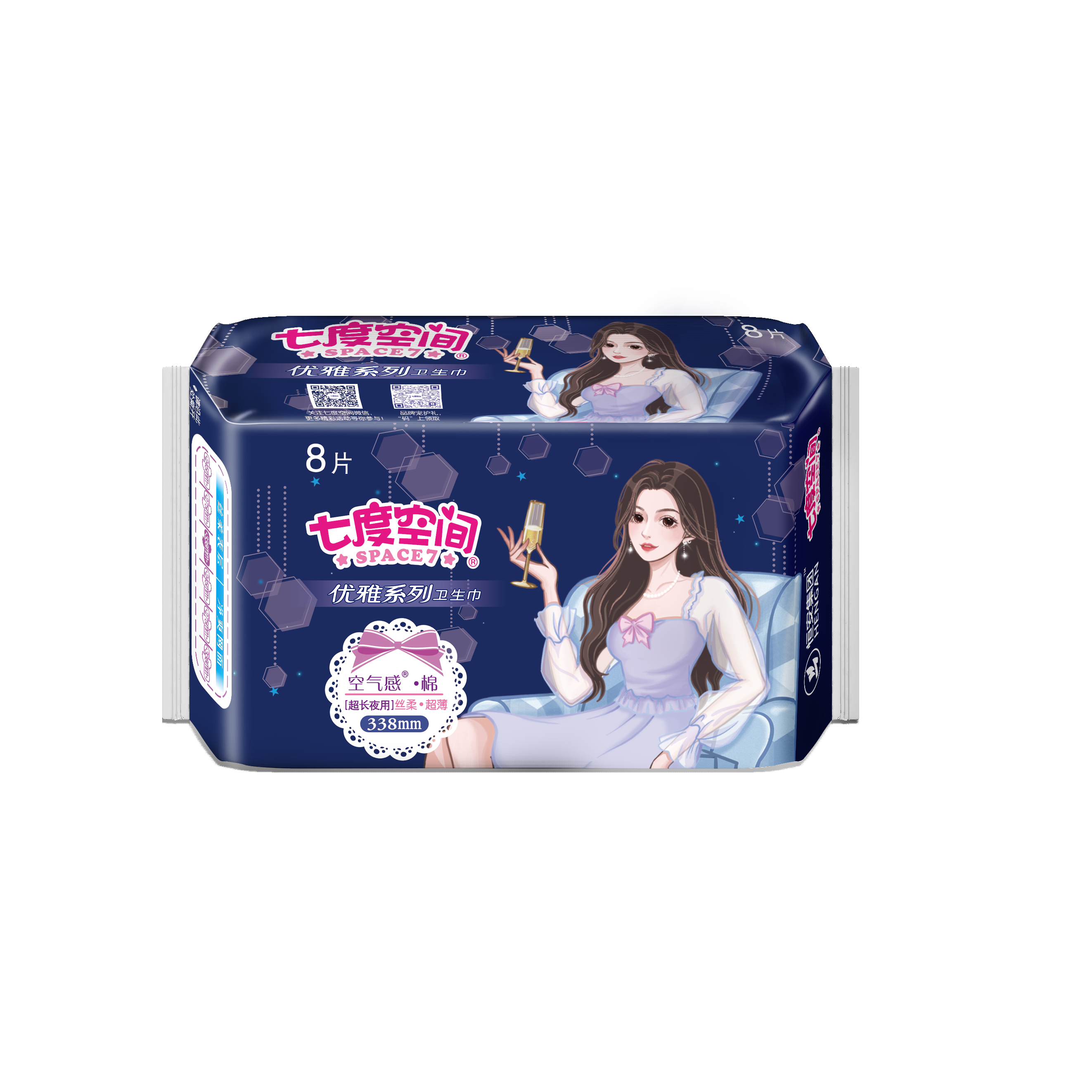 七度空间8P超长夜用卫生巾338mm，8片