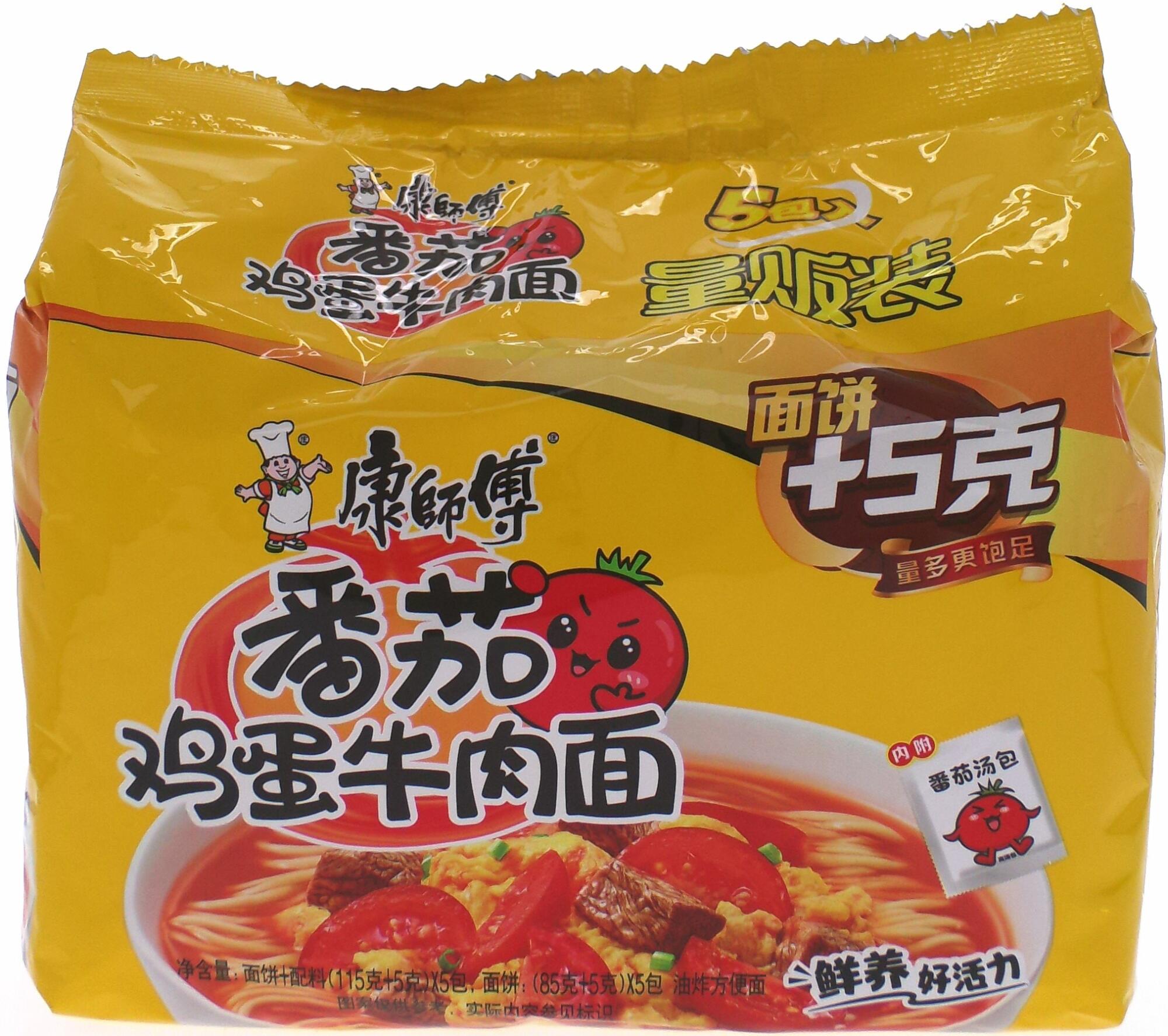 康师傅番茄鸡蛋牛肉面五连包