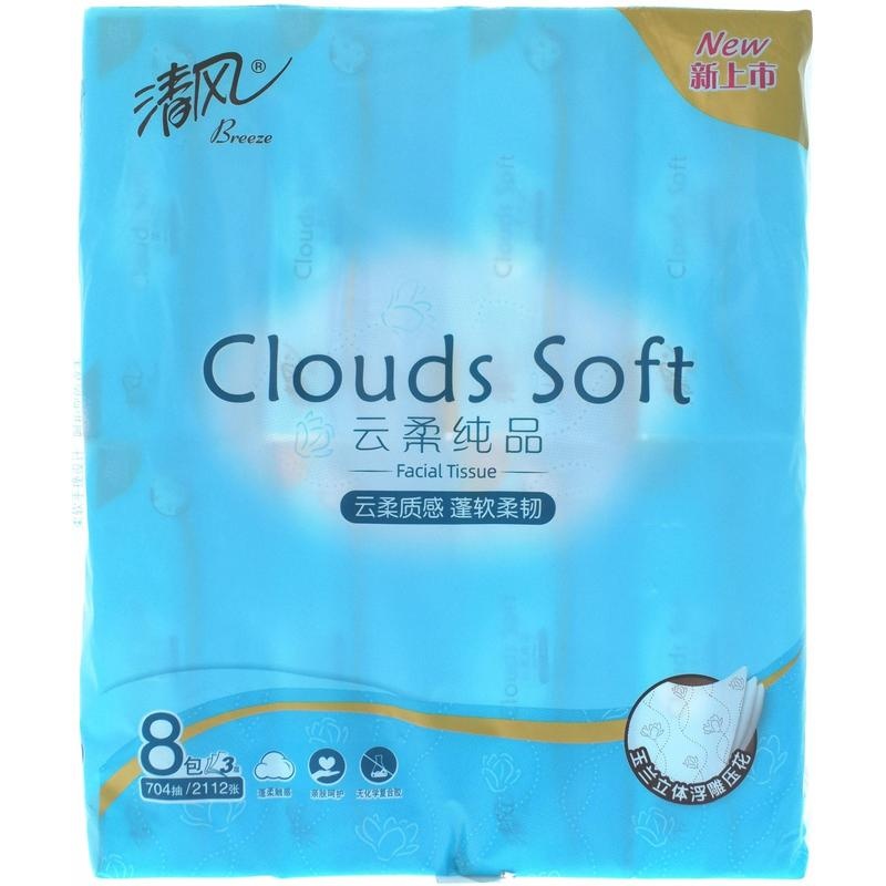 清风云柔纯品面巾纸8包*90抽M码