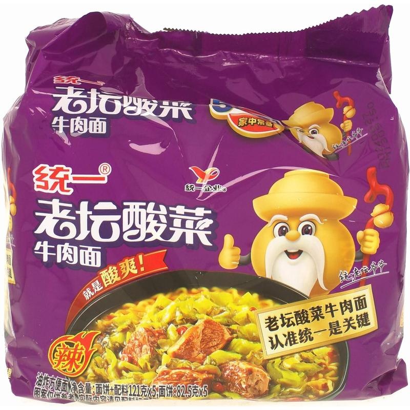 统一 100老坛酸菜牛肉味面 121g*5